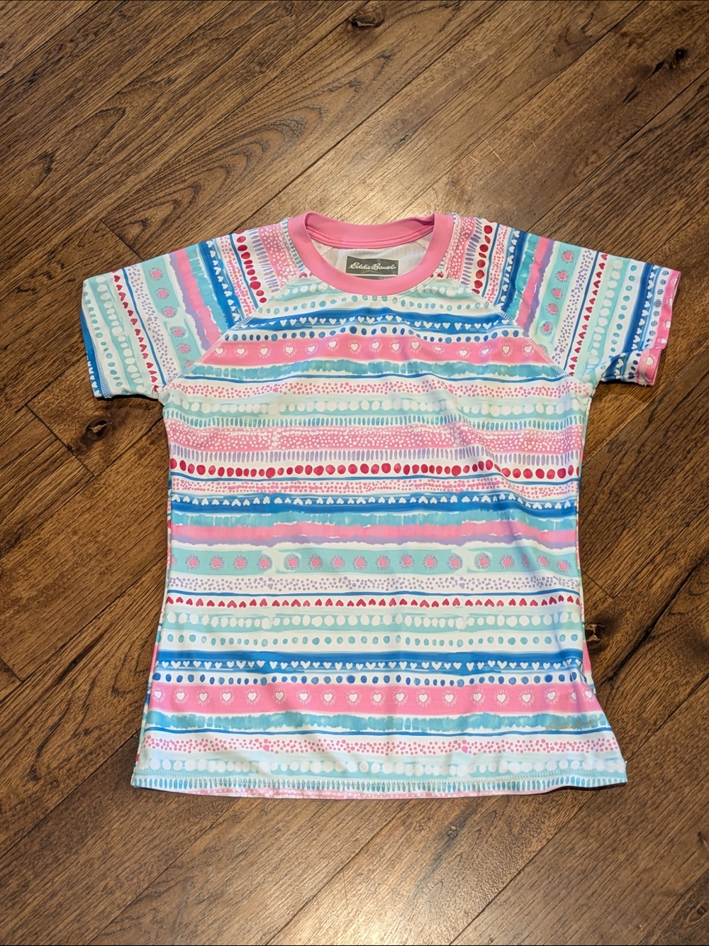 Girls' Eddie Bauer Multicolor Striped Shirt Sleeved Rash guard Large 14/16